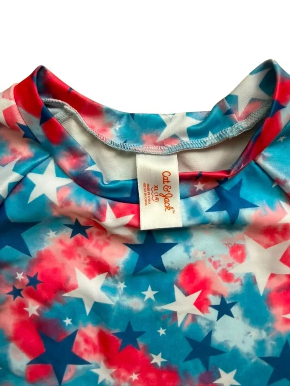 Cat & Jack Girls NWT Star Tie Dye Long Sleeve Crop Swim Rash Guard Top.